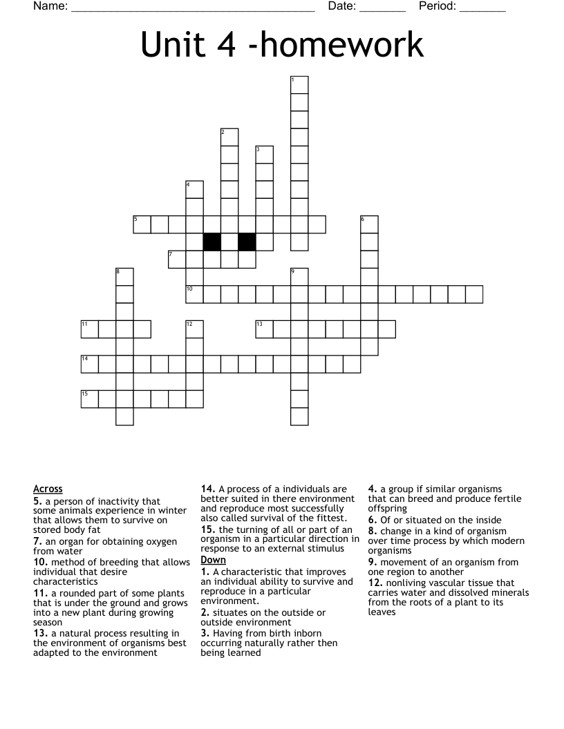 Unit 4 -homework Crossword