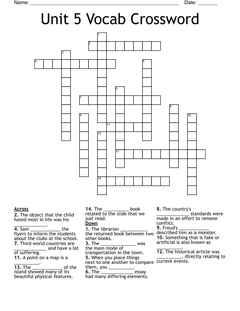 Unit 5 Vocab Crossword