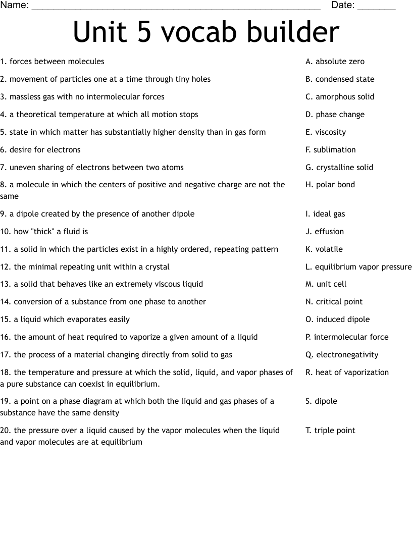 Unit 5 vocab builder Worksheet