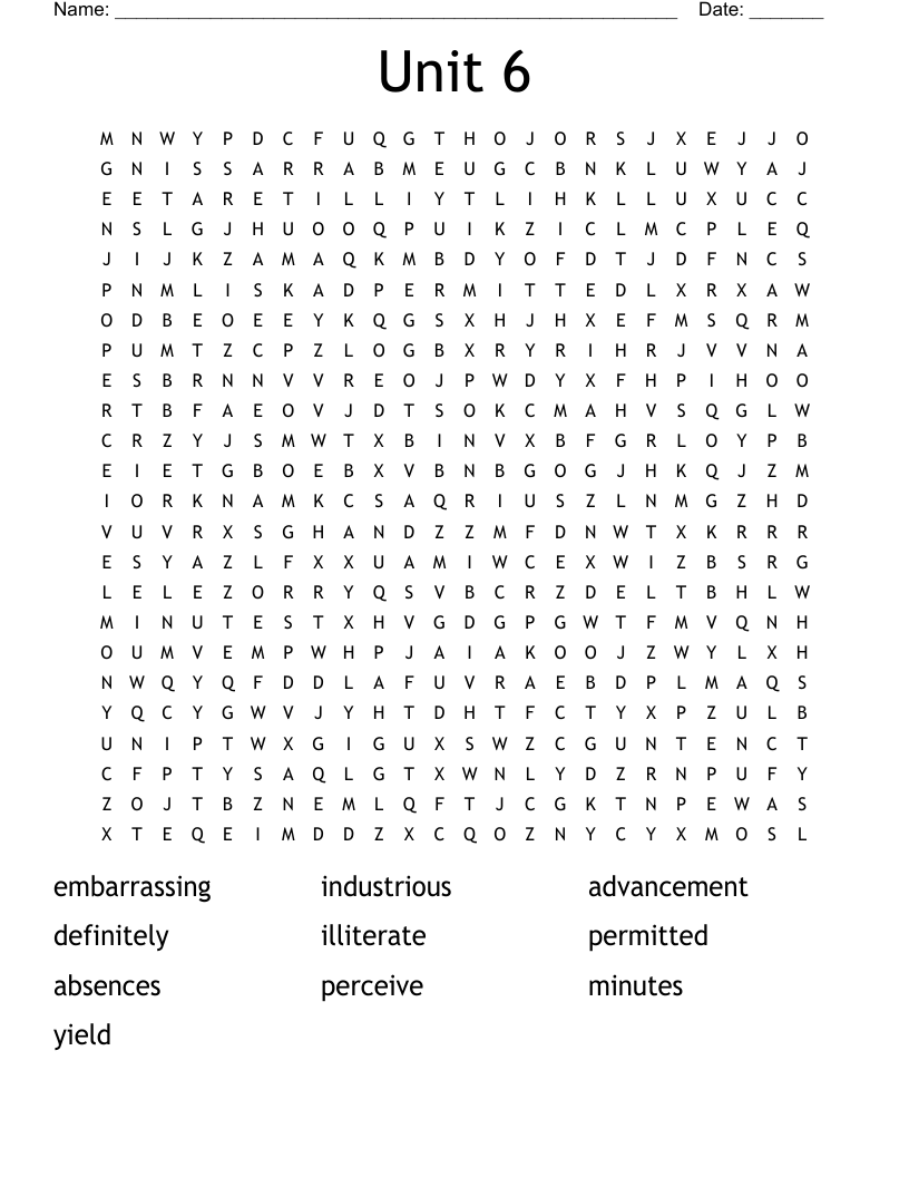 Unit 6 Word Search