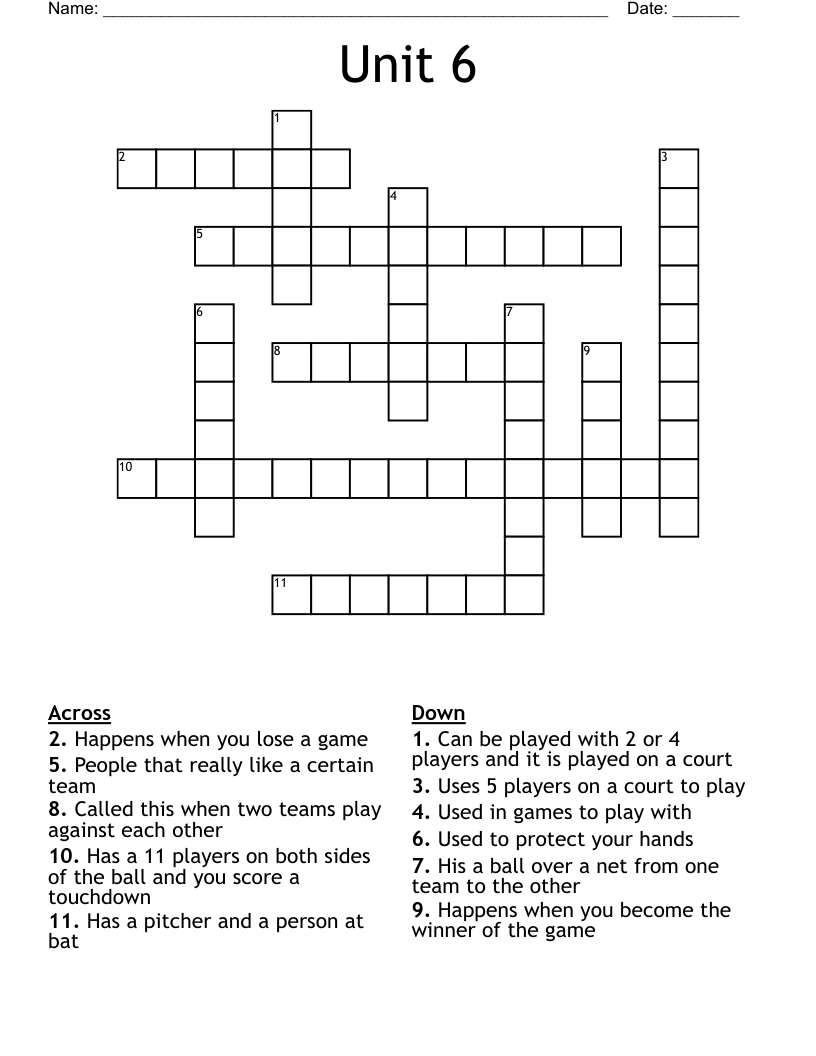 Unit 6 Crossword WordMint