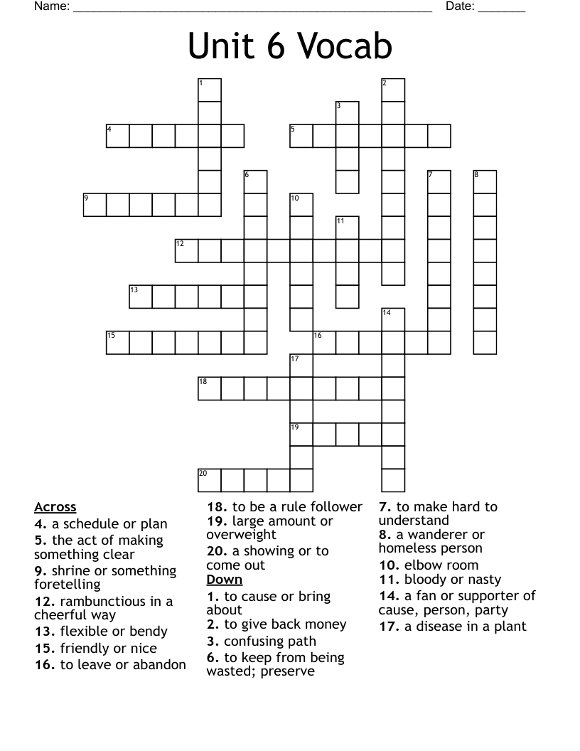 Unit 6 Vocab Crossword WordMint