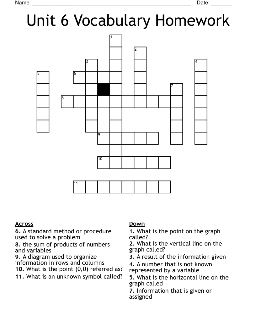 Unit 6 Vocabulary Homework Crossword