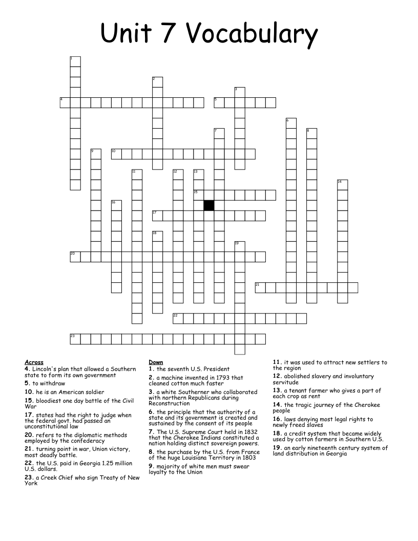 Unit 7 Vocab Crossword - WordMint