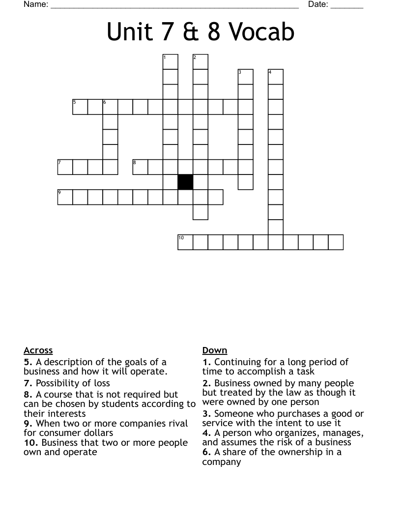 Unit 7 & 8 Vocab Crossword