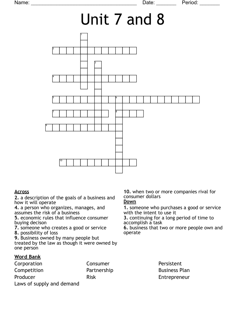 Unit 7 and 8 Crossword