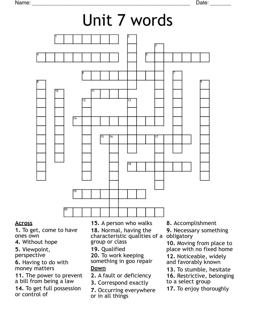 Unit 7 Words Crossword WordMint