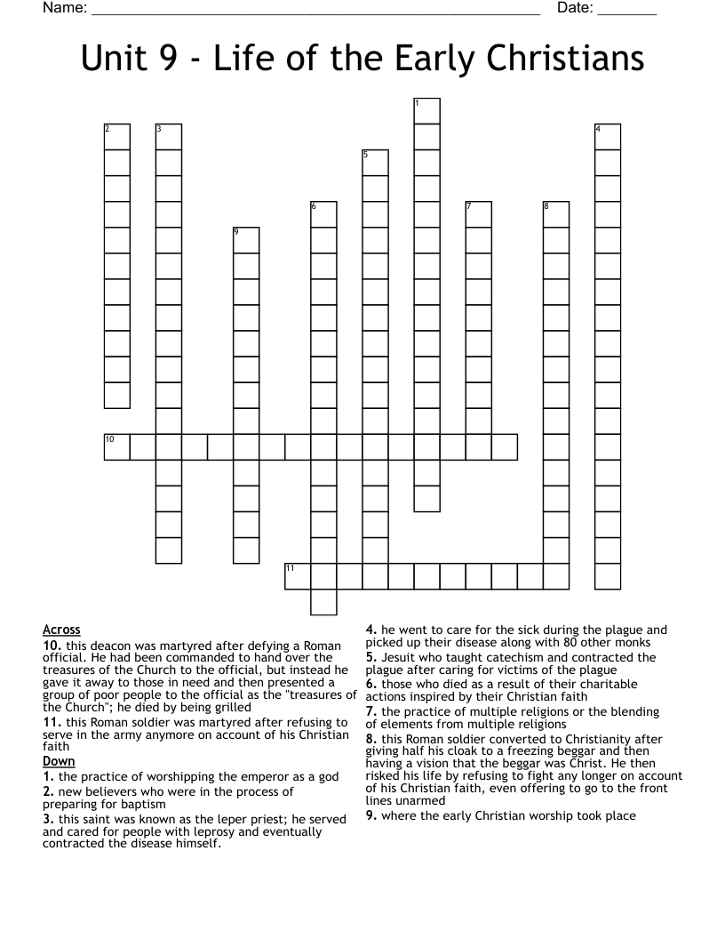 Unit 9 - Life of the Early Christians  Crossword