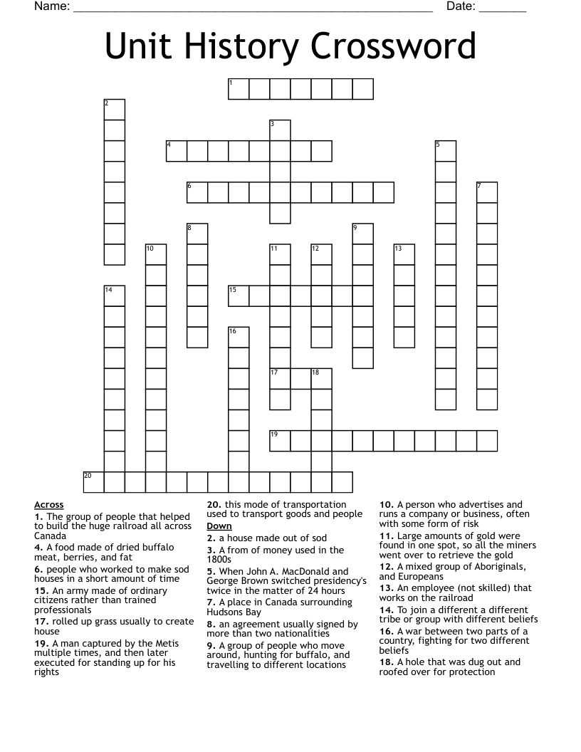 Unit History Crossword