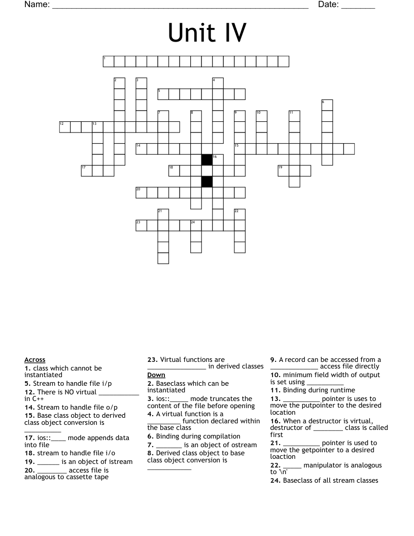 Unit IV Crossword WordMint