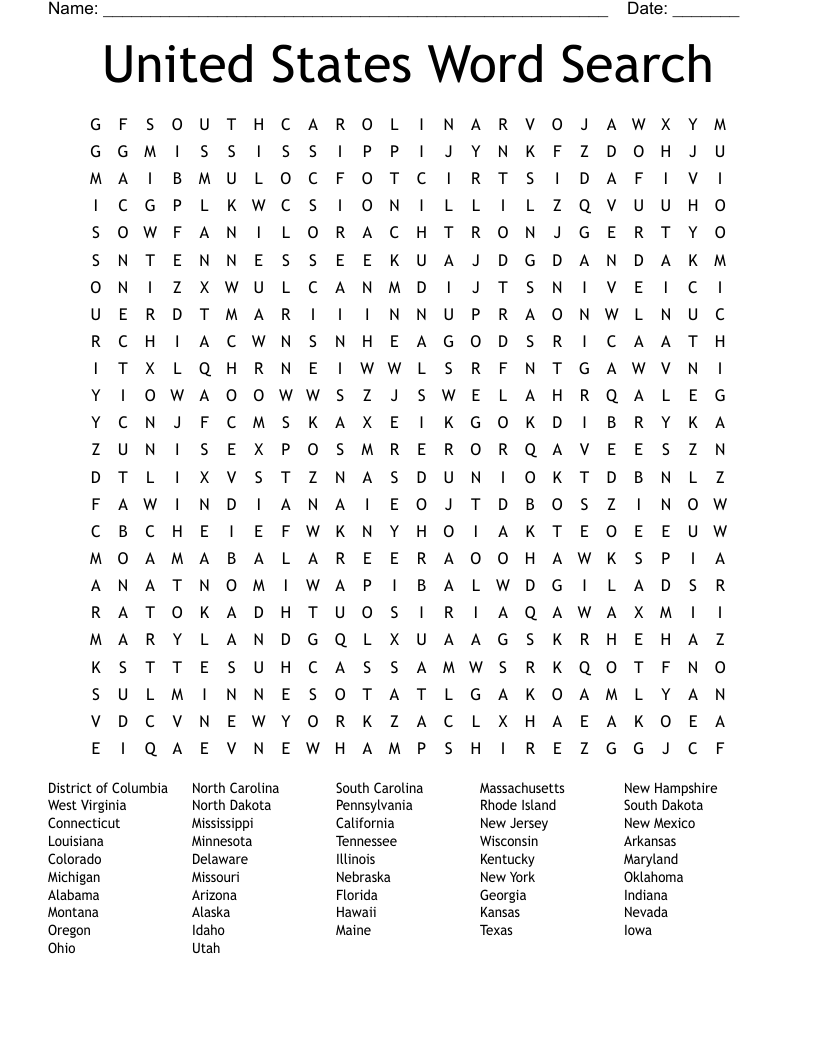 United States Word Search WordMint
