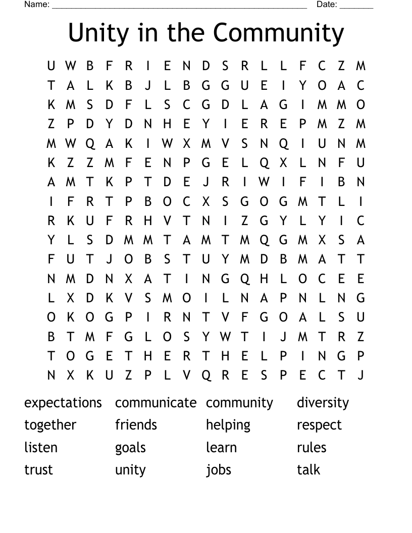 Unity in the Community Word Search