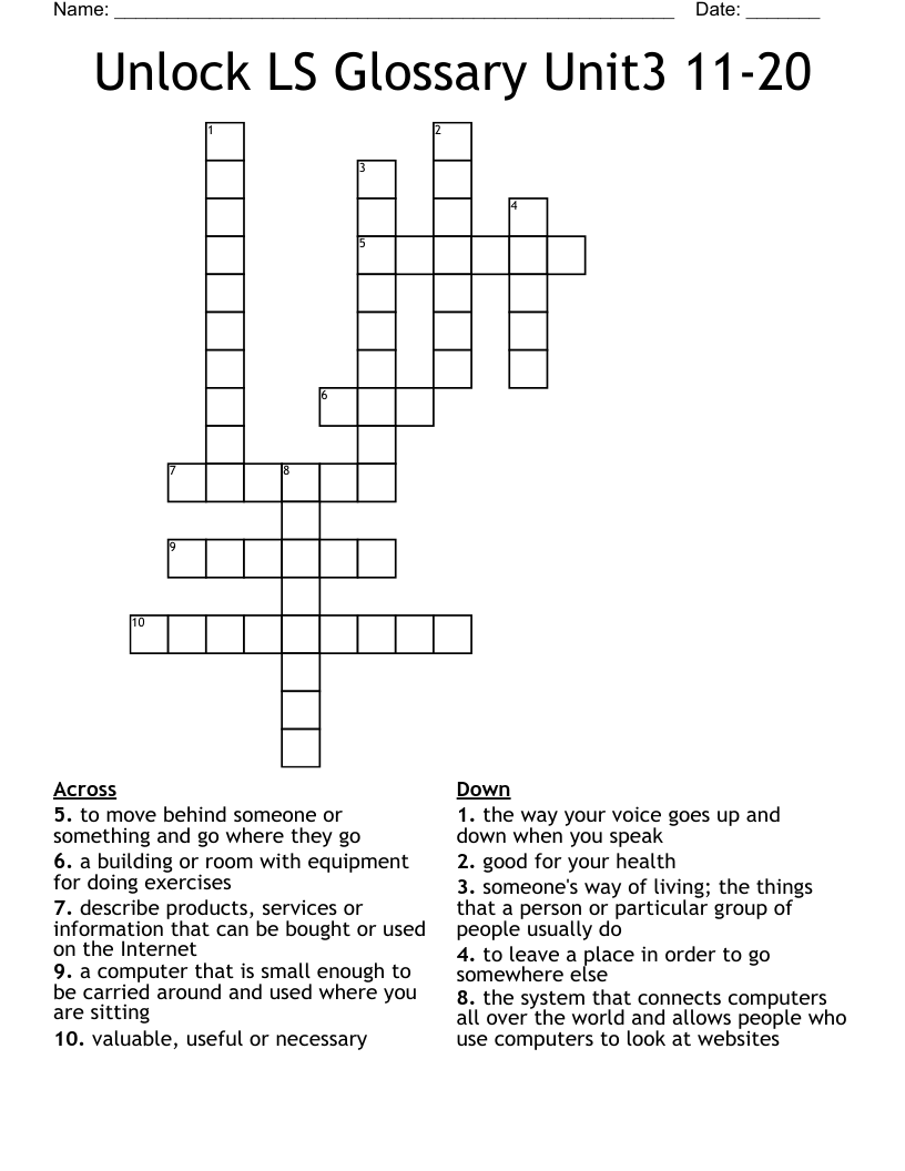 Unlock LS Glossary Unit3 11-20 Crossword