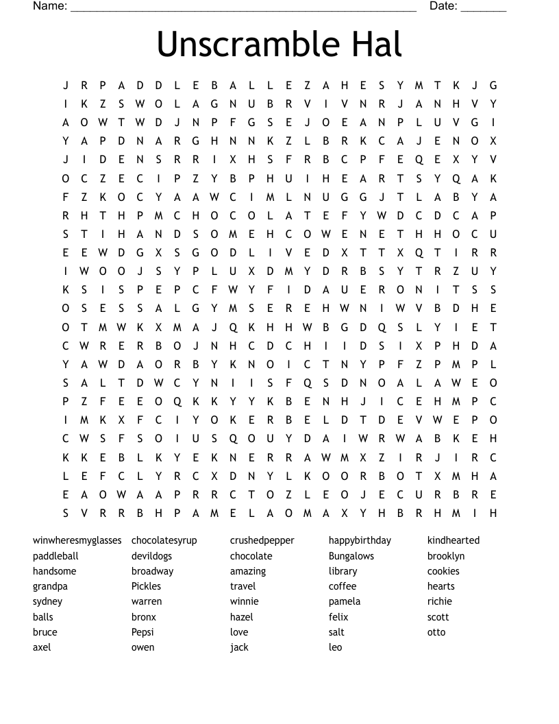 Unscramble Hal Word Search