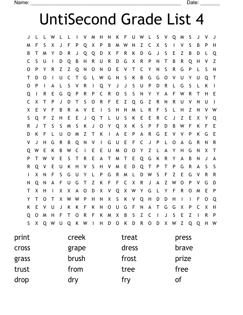 UntiSecond Grade List 4 Word Search