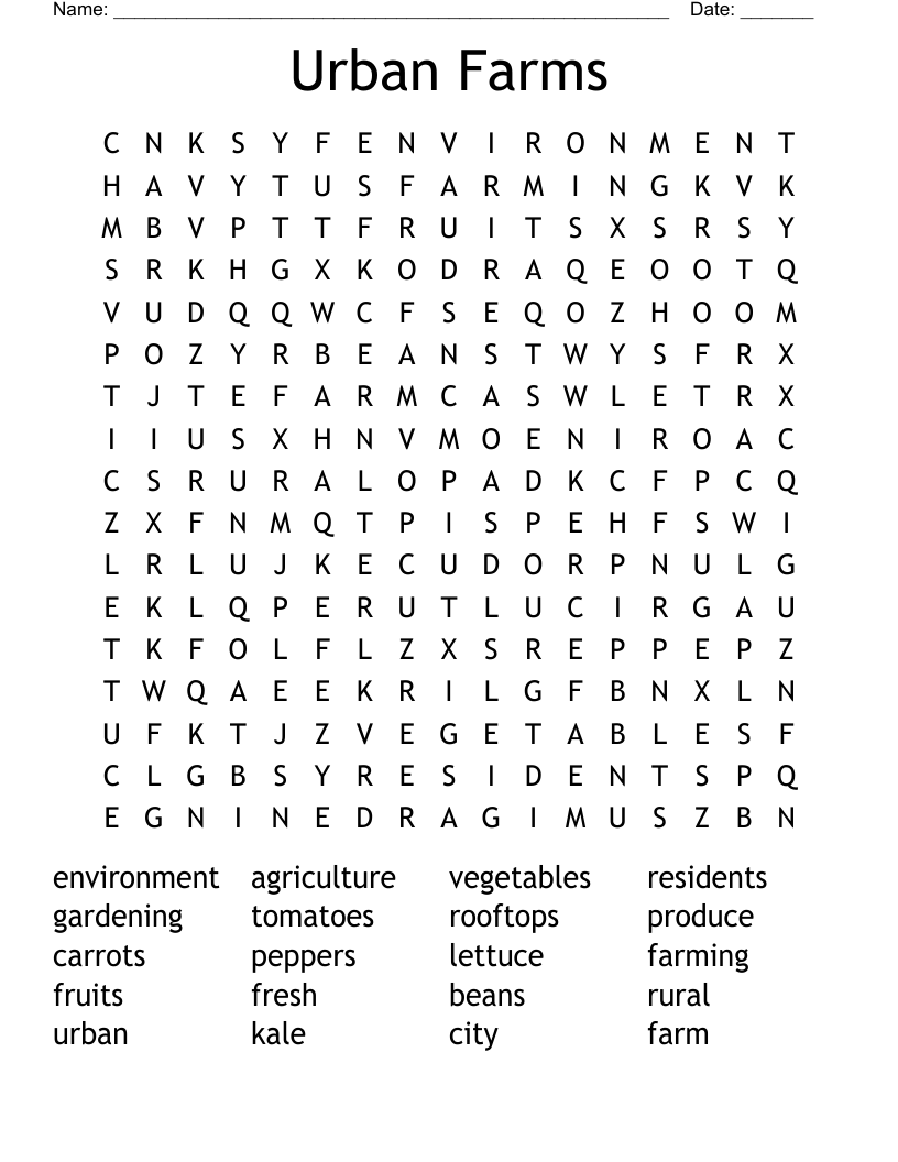 Urban Farms Word Search