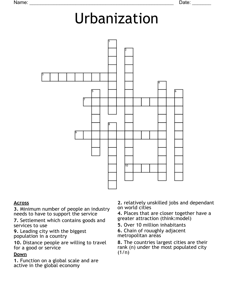 Urbanization Crossword WordMint