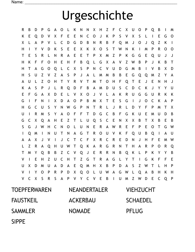 Urgeschichte Word Search