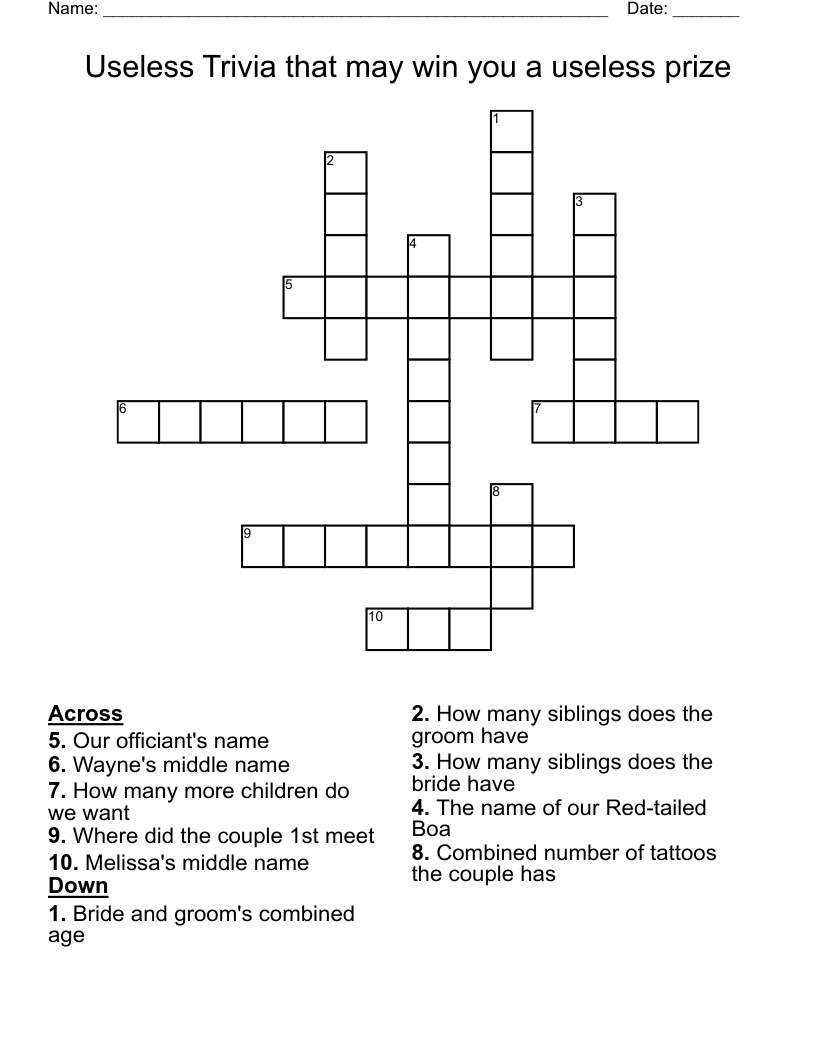 Useless Trivia that may win you a useless prize Crossword WordMint
