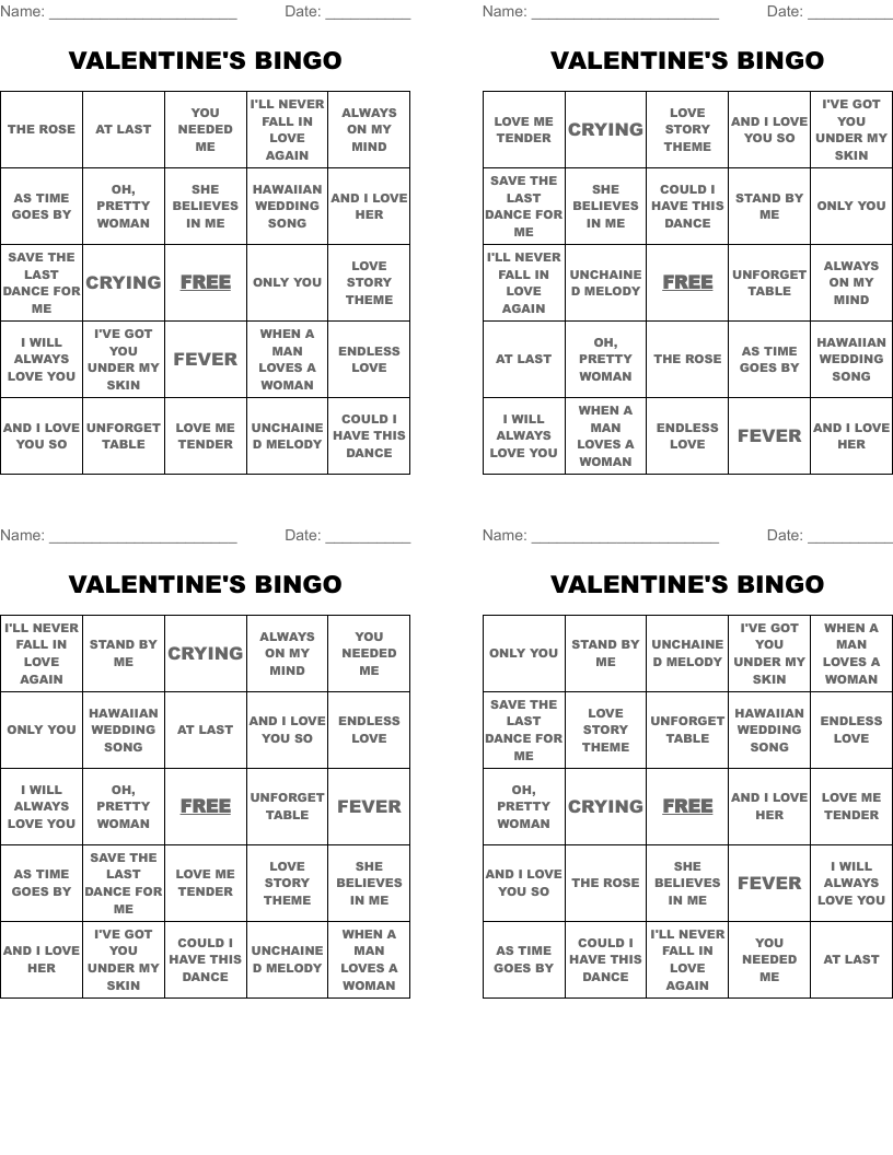 VALENTINE'S BINGO