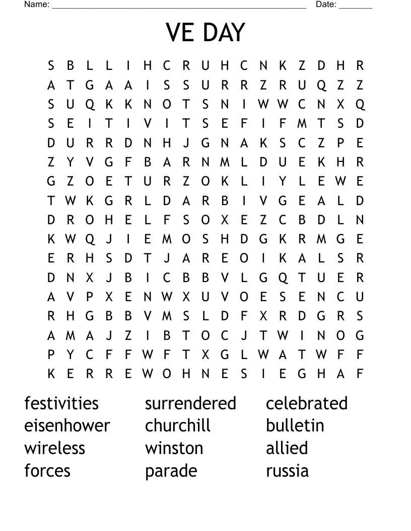 VE DAY Word Search
