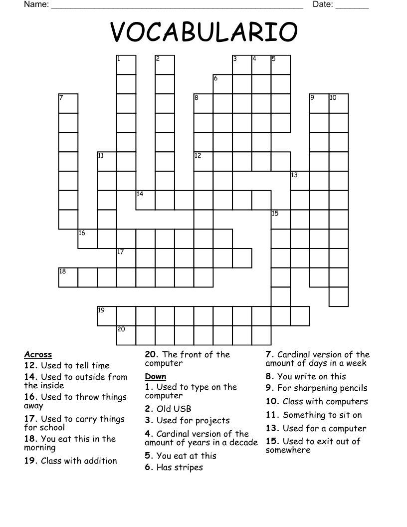 VOCABULARIO Crossword WordMint