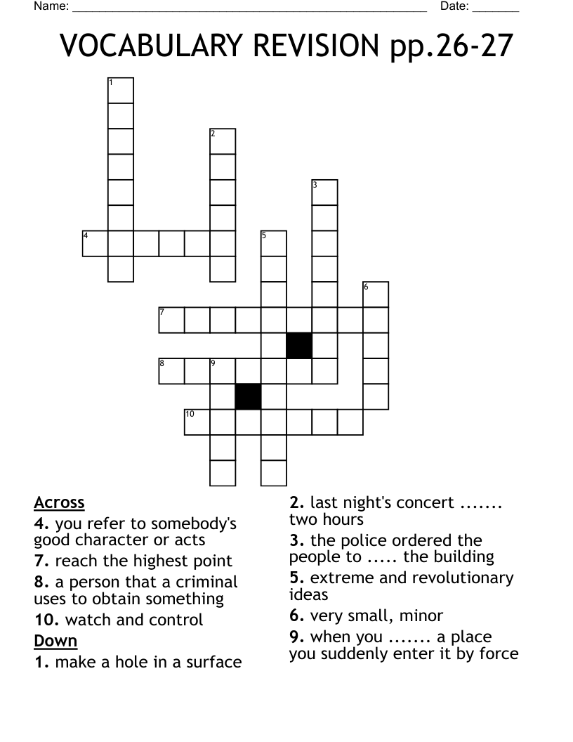 VOCABULARY REVISION pp.26-27 Crossword