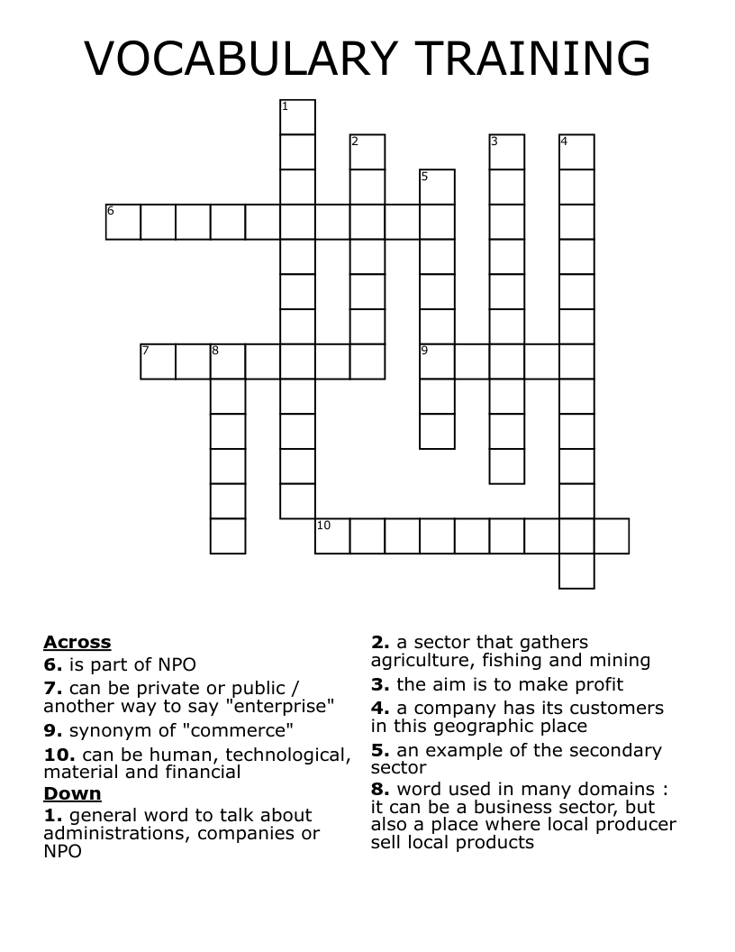 VOCABULARY TRAINING Crossword
