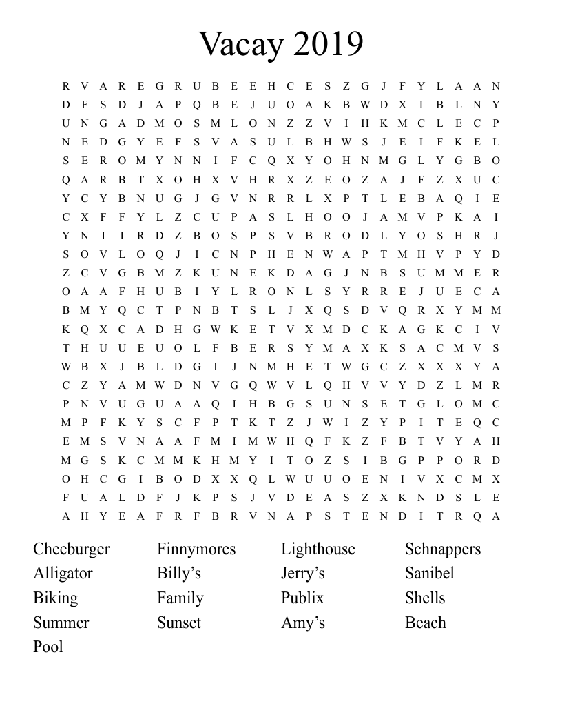 Vacay 2019 Word Search