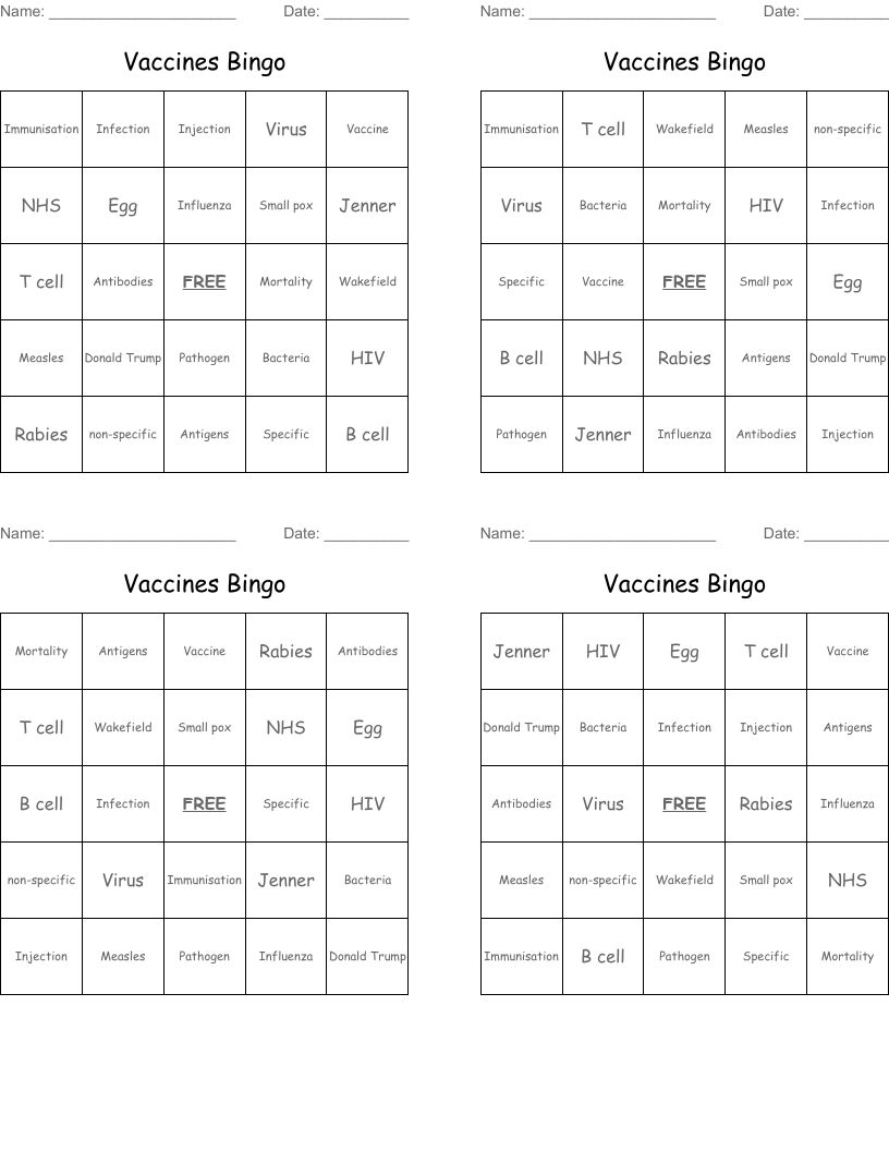 Vaccines Bingo