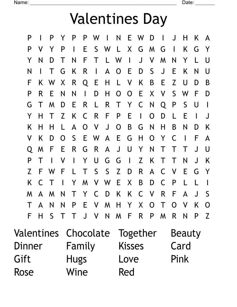 Valentines Day Word Search