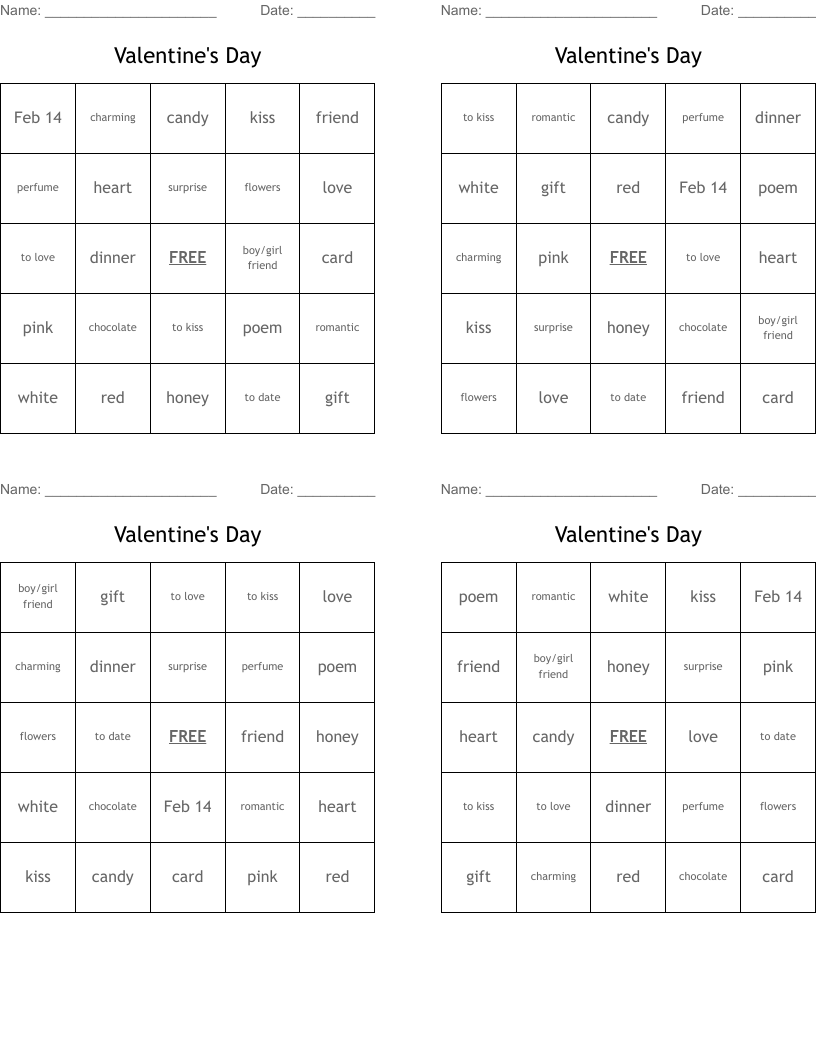 Valentine's Day Bingo Cards
