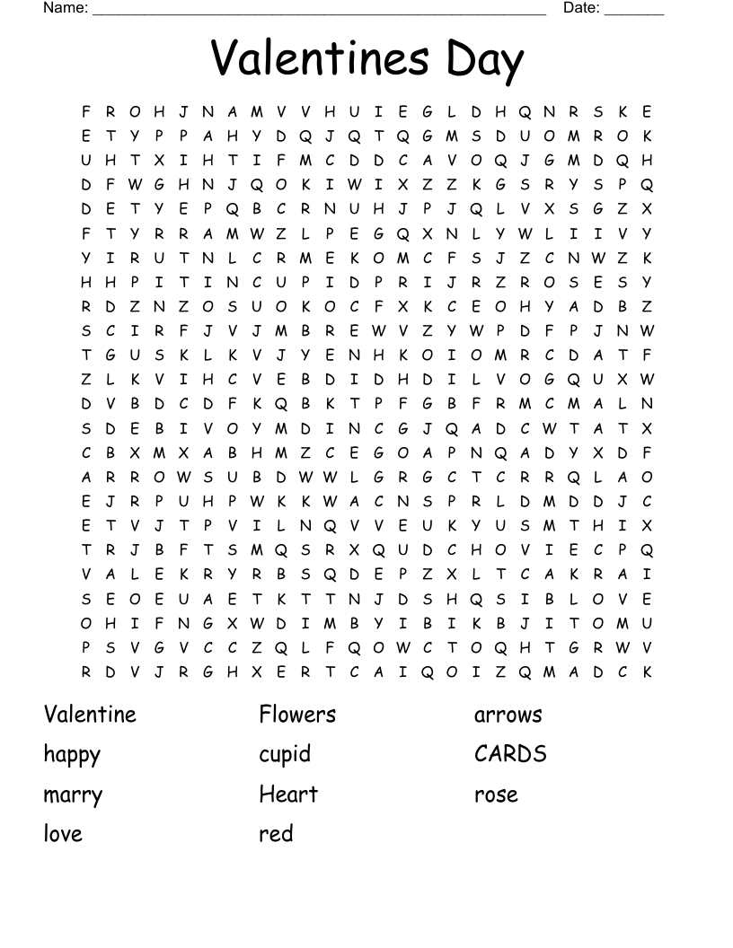 Valentines Day Word Search