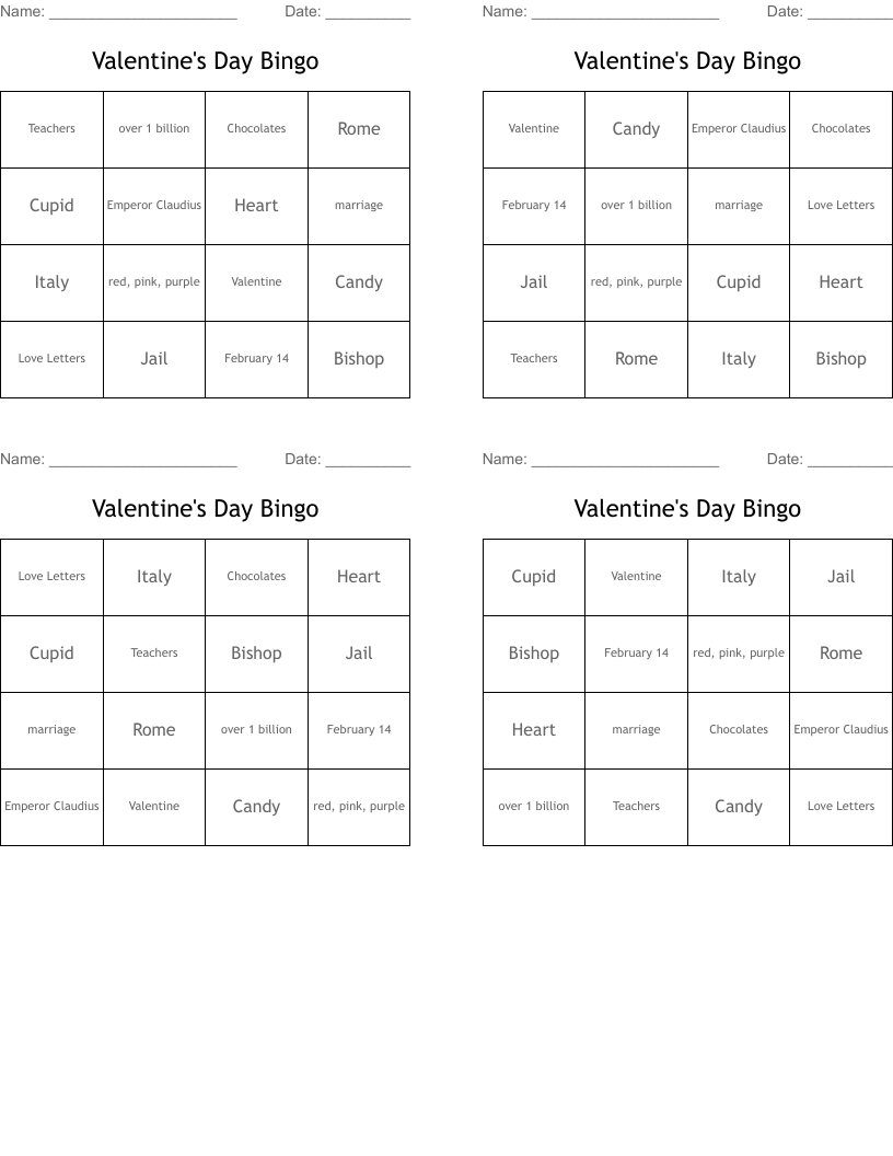 Valentine's Day Bingo