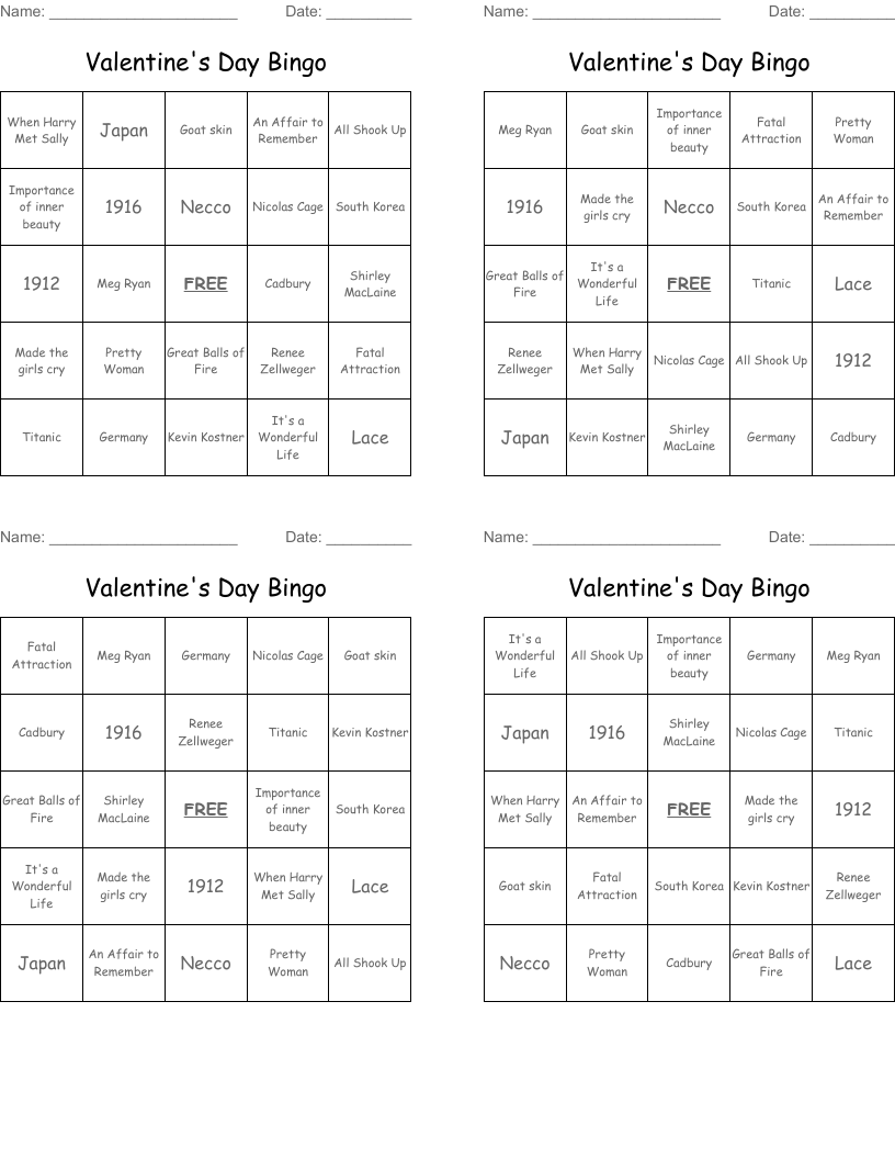 Valentine's Day Bingo