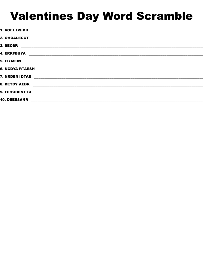 Valentines Day Word Scramble
