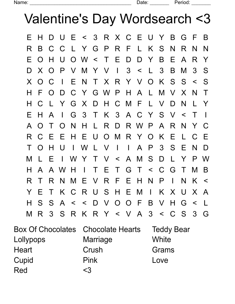 Valentine's Day Wordsearch <3