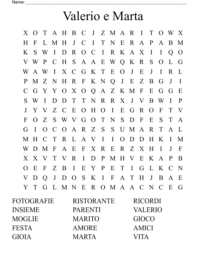 Valerio e Marta Word Search