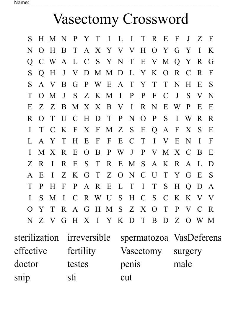 Vasectomy Crossword Word Search