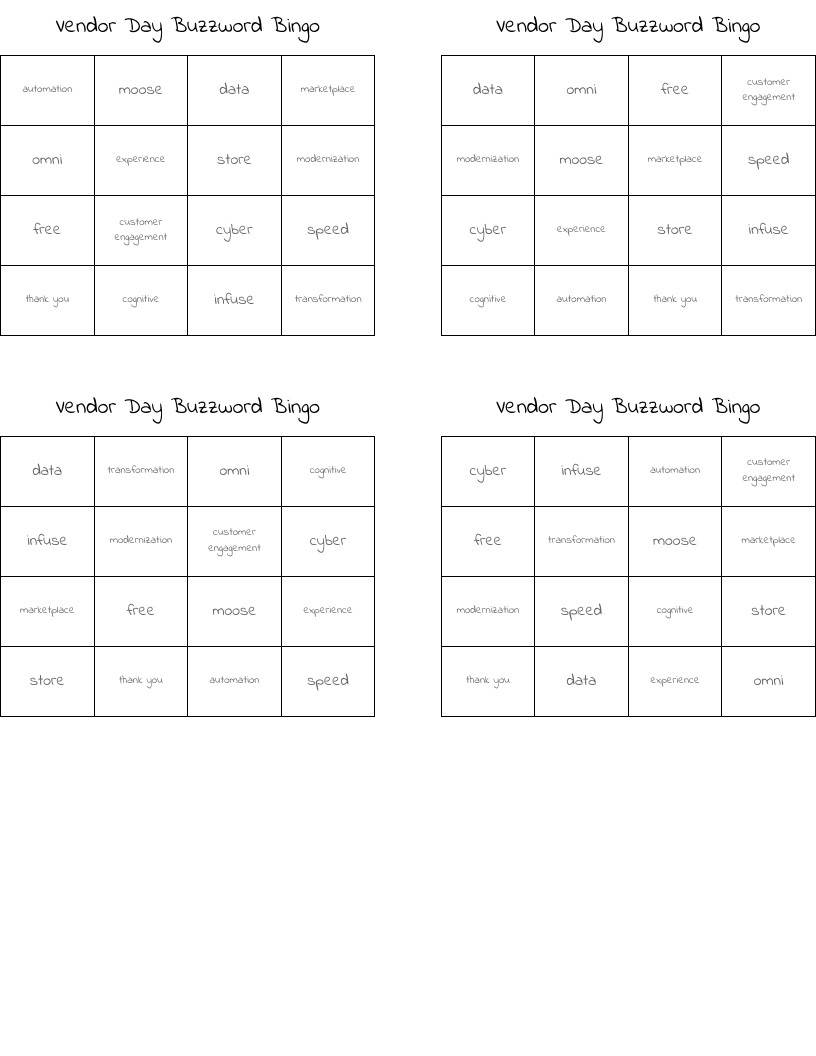 Vendor Day Buzzword Bingo