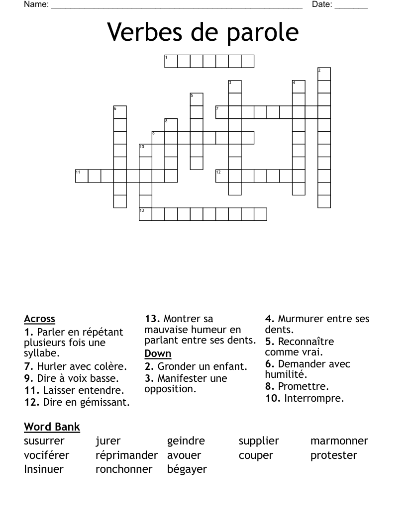 Verbes de parole Crossword