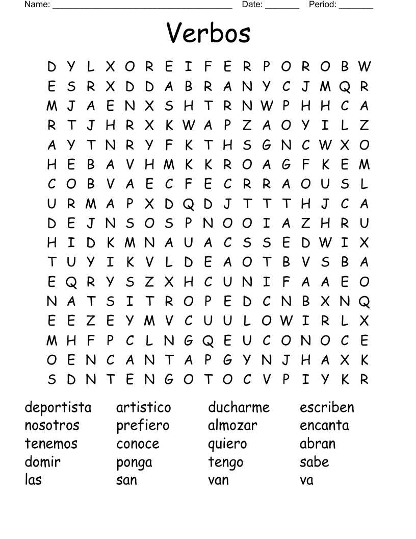 Verbos Word Search