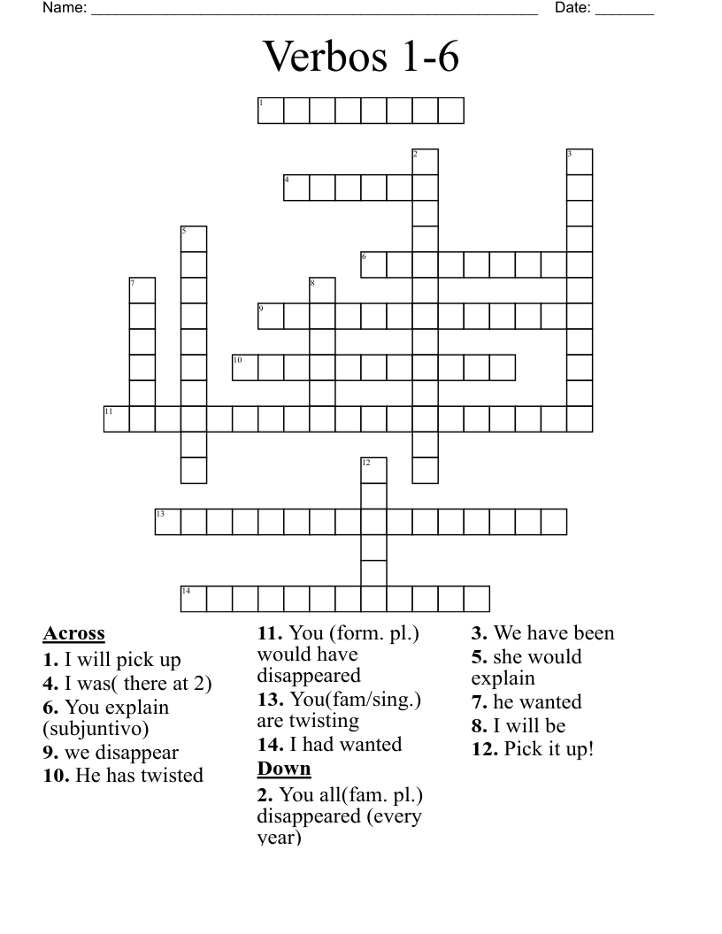 Verbos 1-6 Crossword