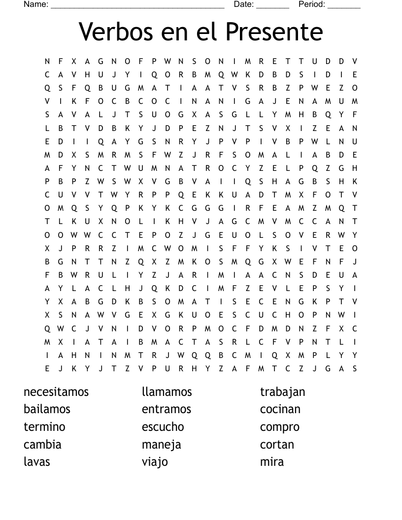 Verbos en el Presente Word Search
