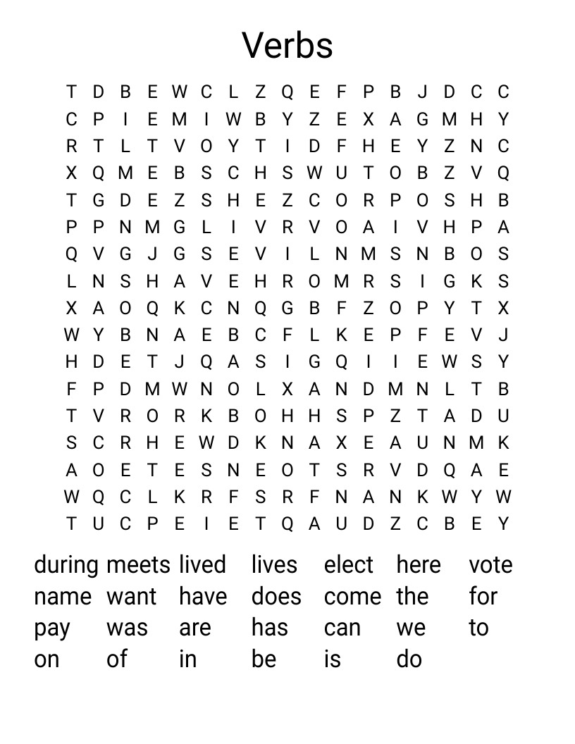 Verbs Word Search