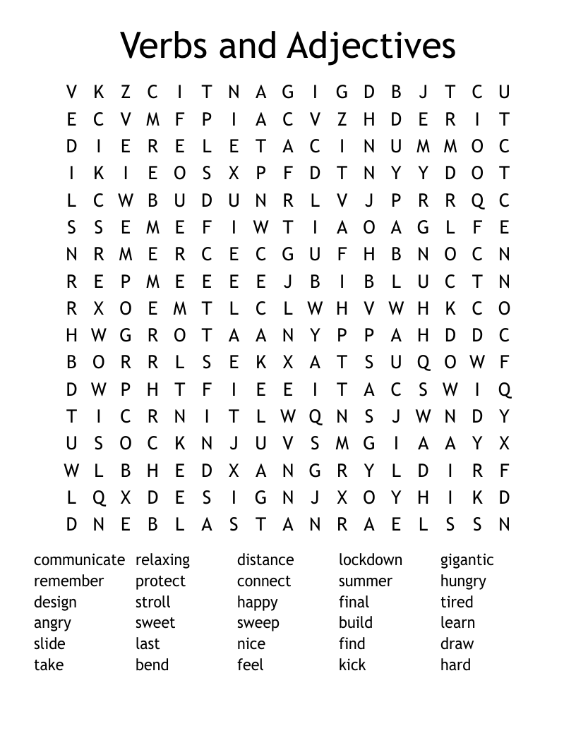 Verbs and Adjectives Word Search