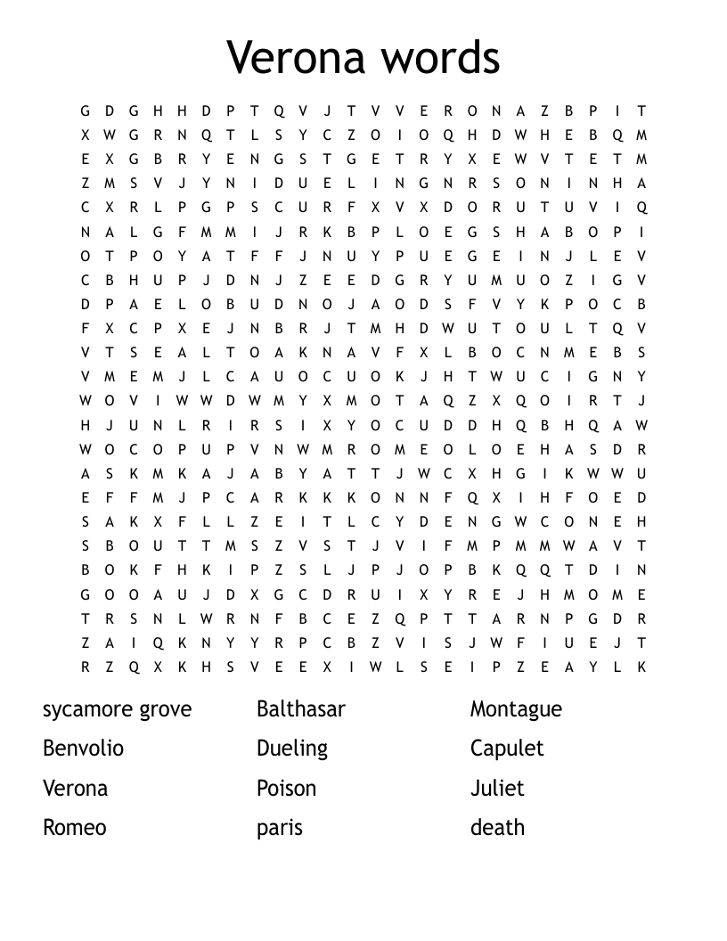 Verona words Word Search
