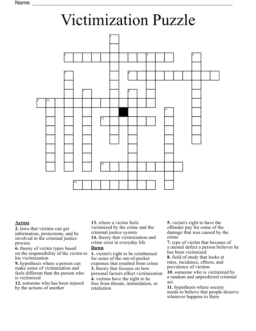 Victimization Puzzle Crossword