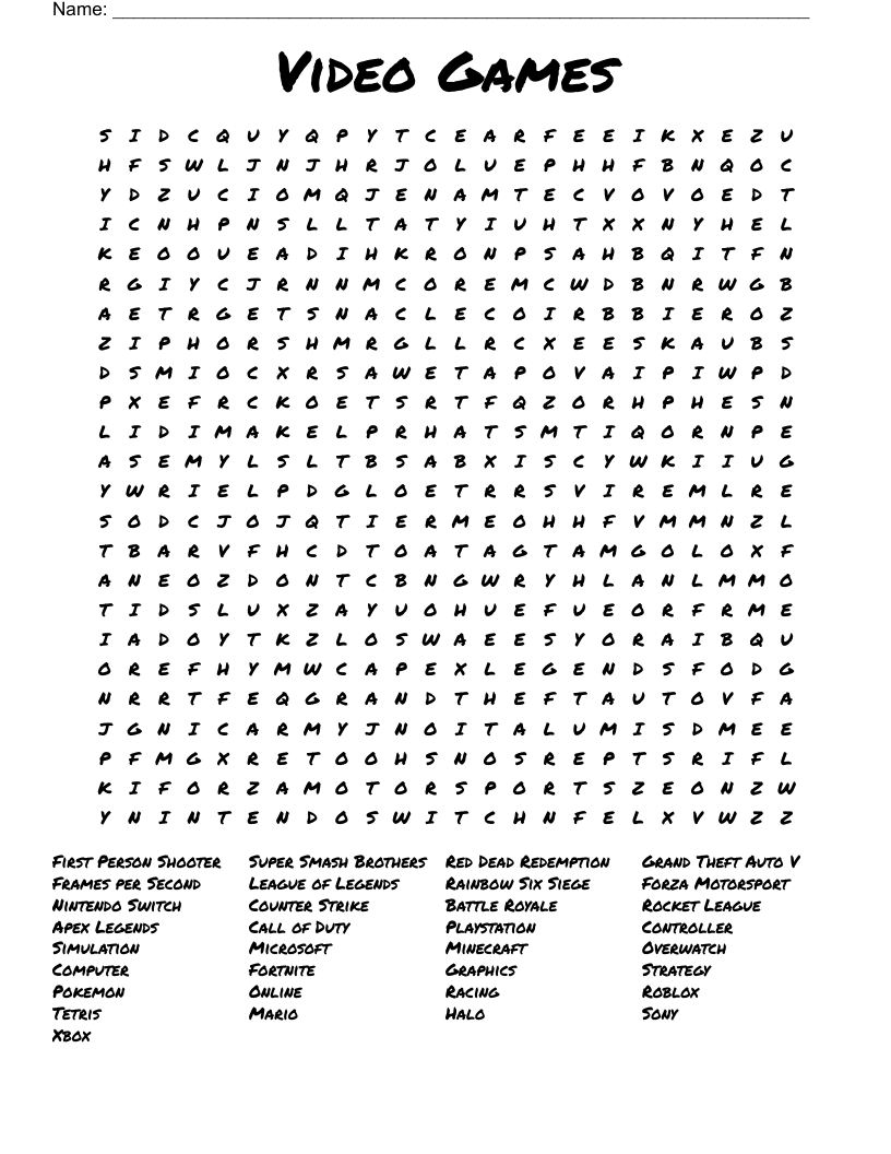 2019 Most Popular Video Games Word Search WordMint