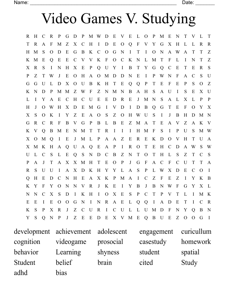 Video Games V. Studying Word Search